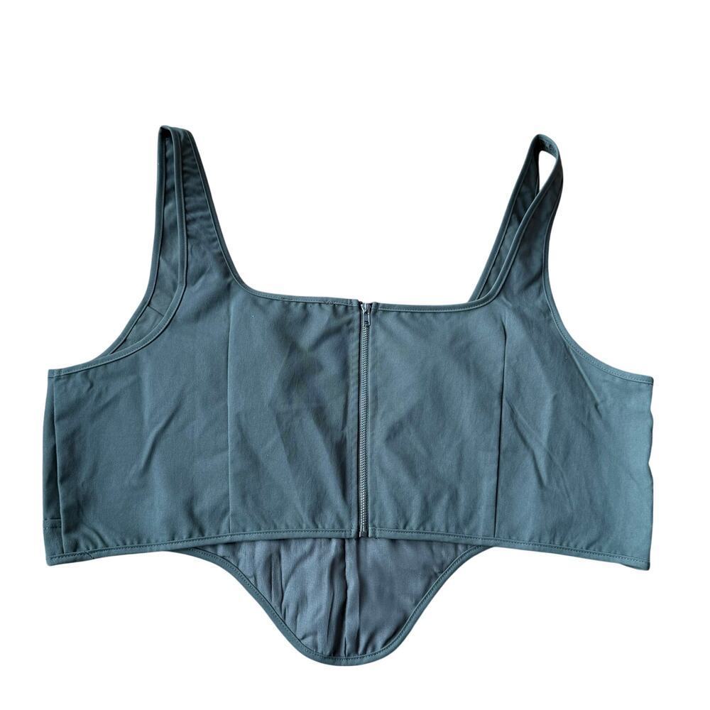 PLT Olive Green Structured Dip Hem Cargo Crop Corset Bustier Sz 14 Y2K Utility - Picture 6 of 14